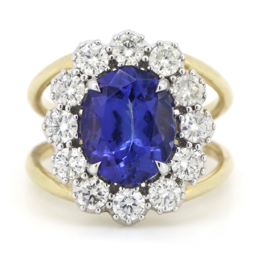 3.80ct Yellow and White Gold Tanzanite and Diamond Cocktail Ring