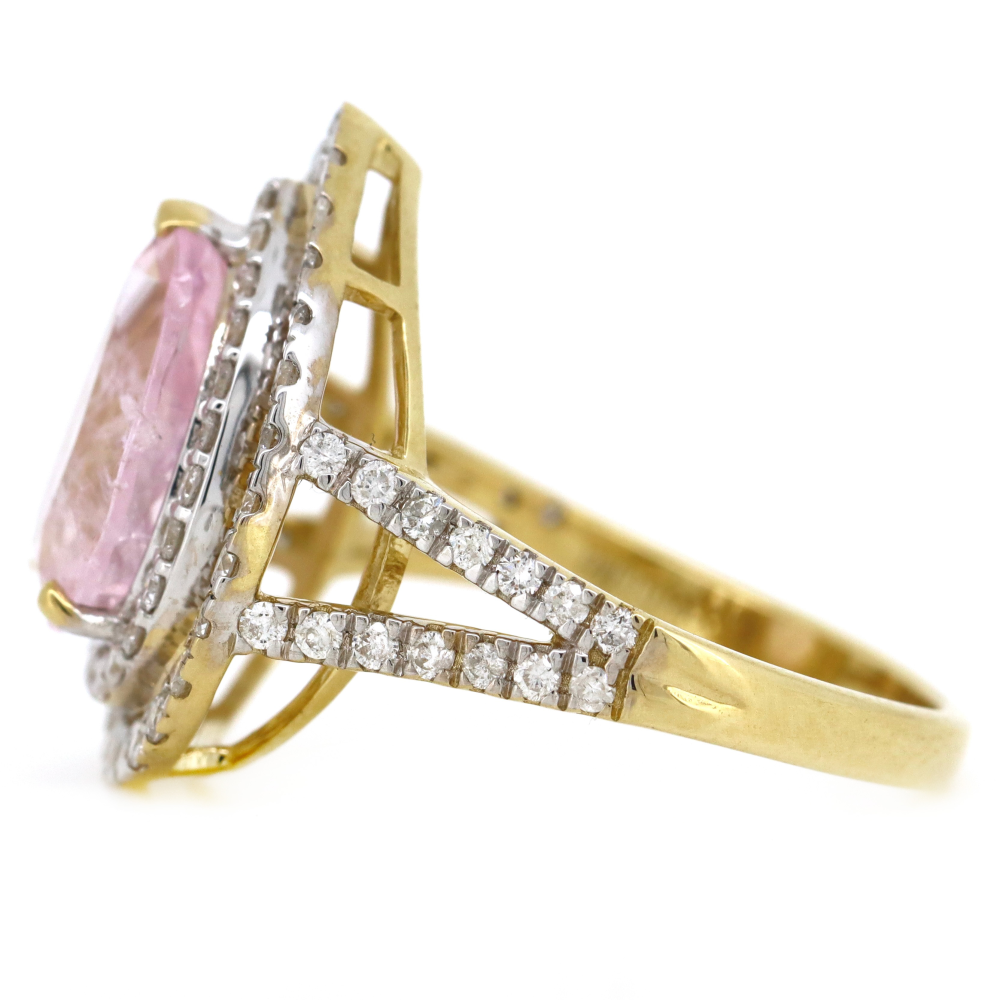 Yellow Gold Morganite and Diamond Double Halo Ring