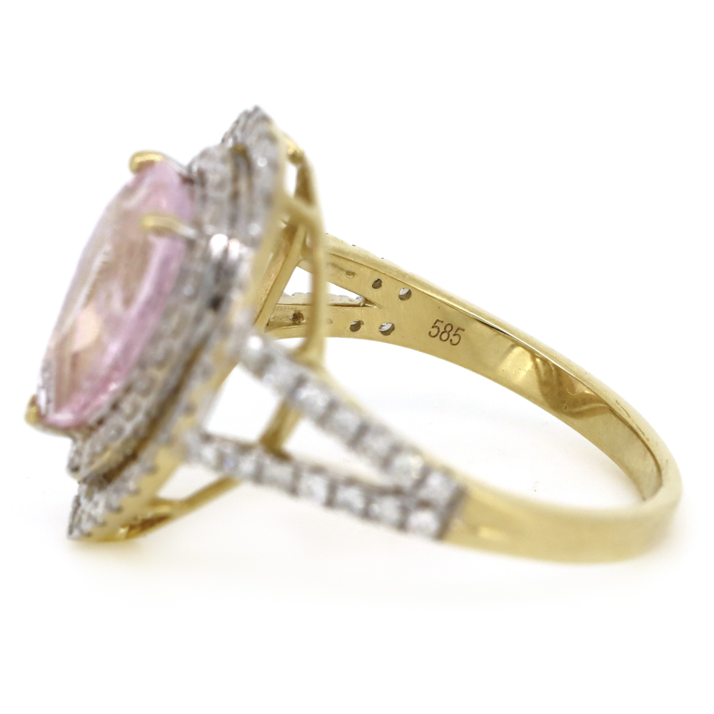 Yellow Gold Morganite and Diamond Double Halo Ring