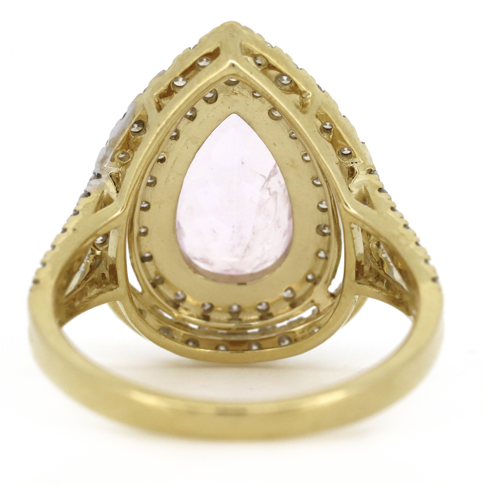 Yellow Gold Morganite and Diamond Double Halo Ring