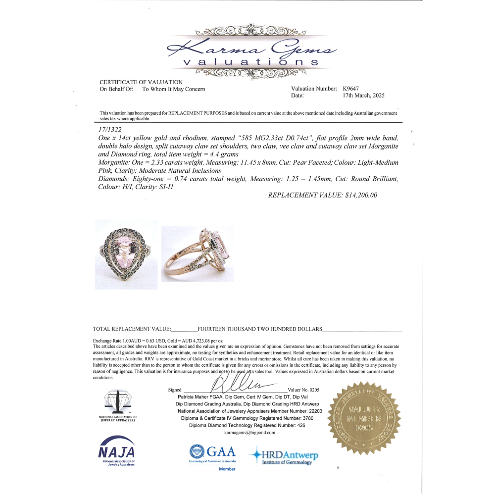 Yellow Gold Morganite and Diamond Double Halo Ring