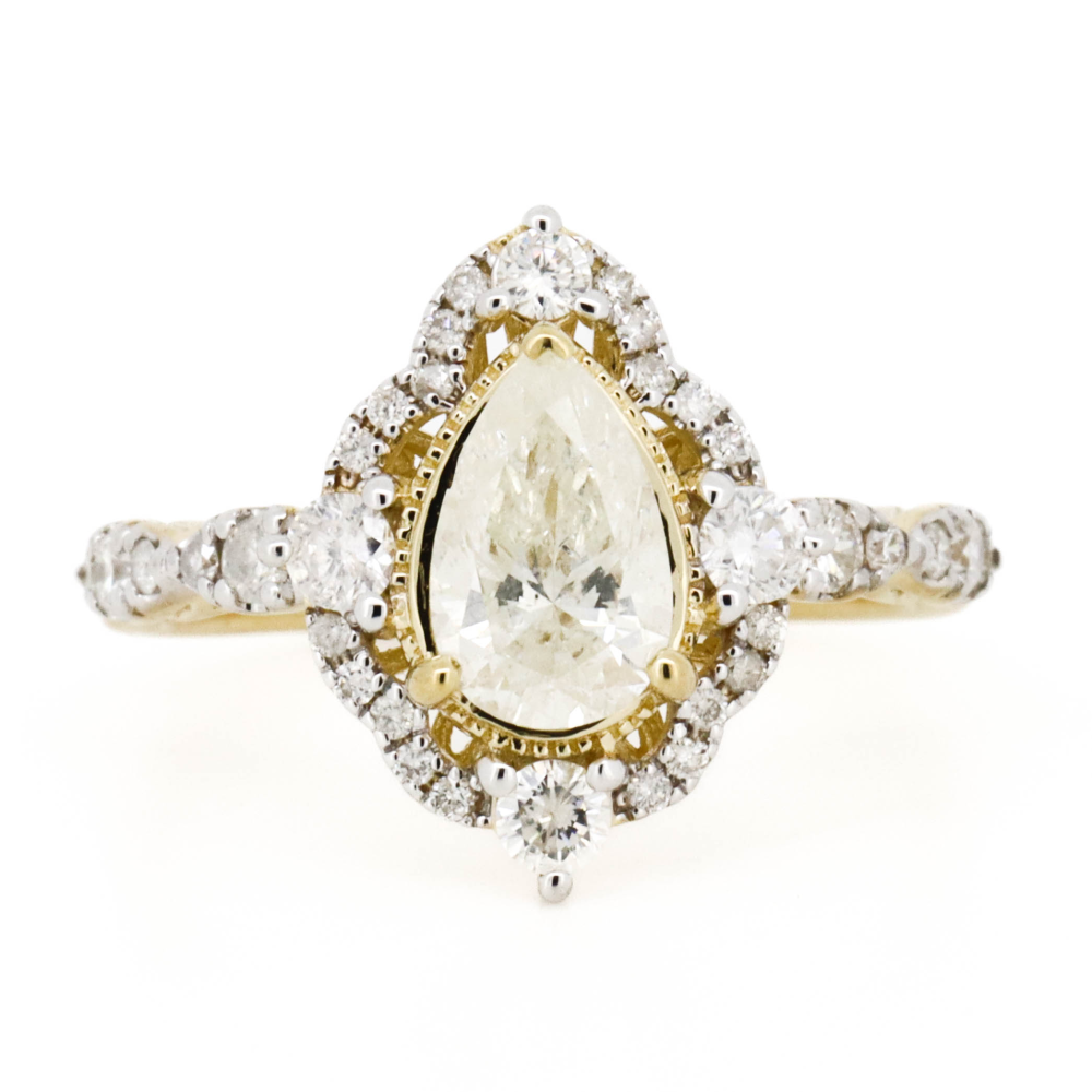 Yellow Gold Diamond Antique Style Ring – Pear Cut Elegance