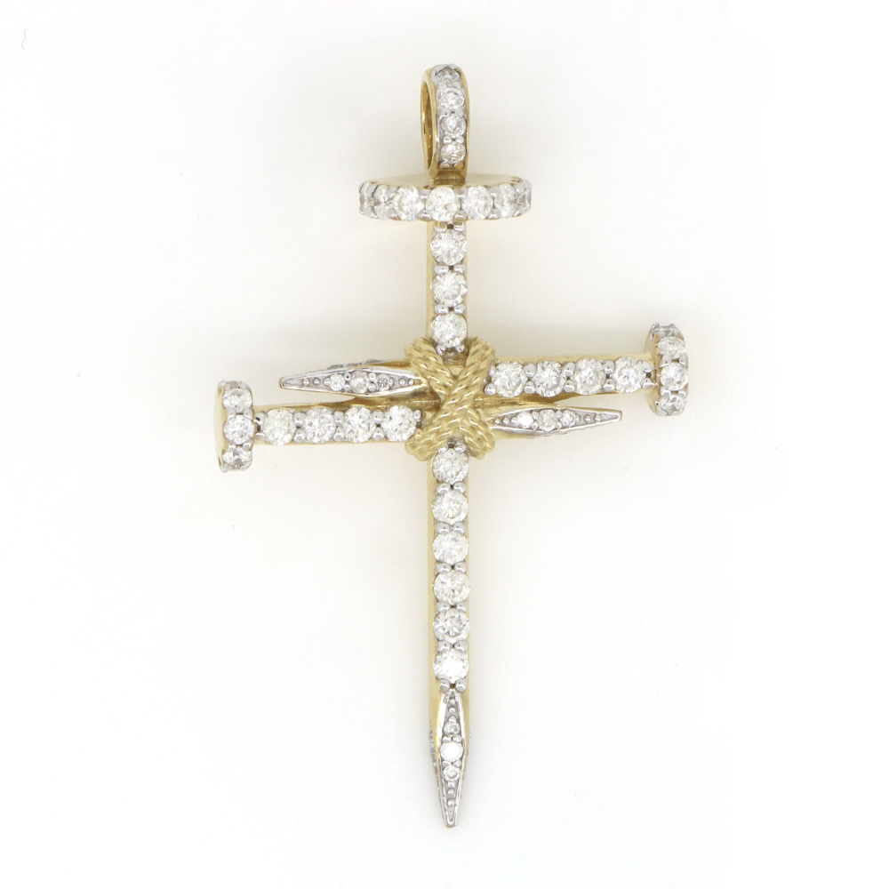 Yellow Gold, 1.392ct TDW Diamond, Crucifix Pendant