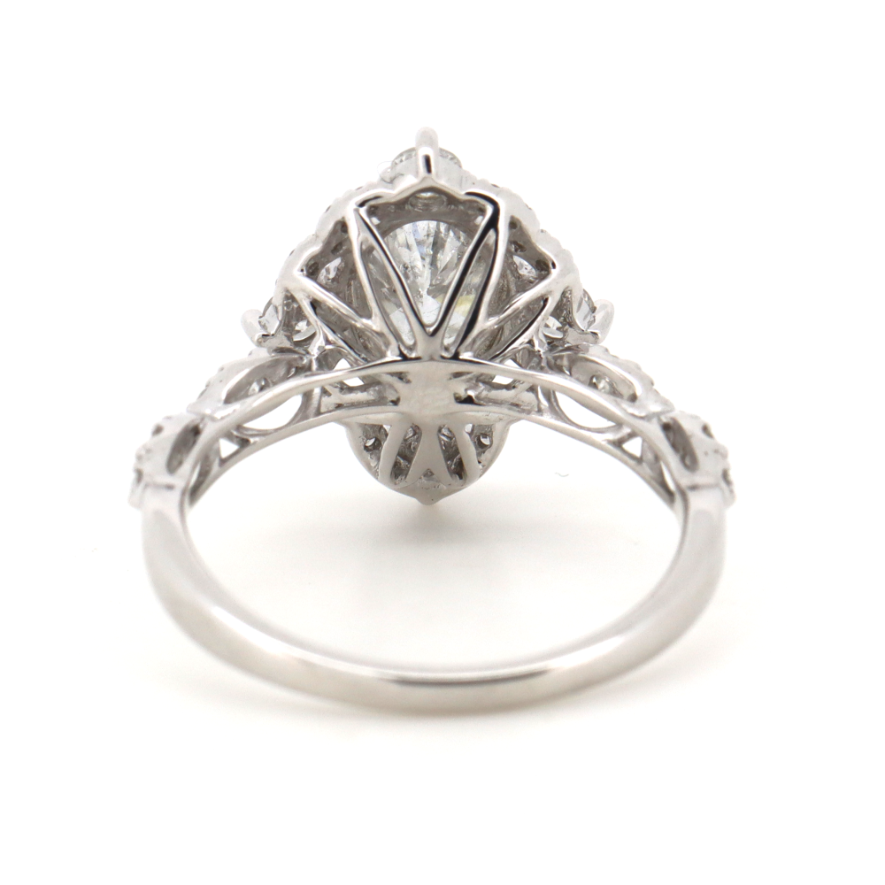 1.04ct Pear Shaped White Gold and Diamond Halo Antique-Style Ring