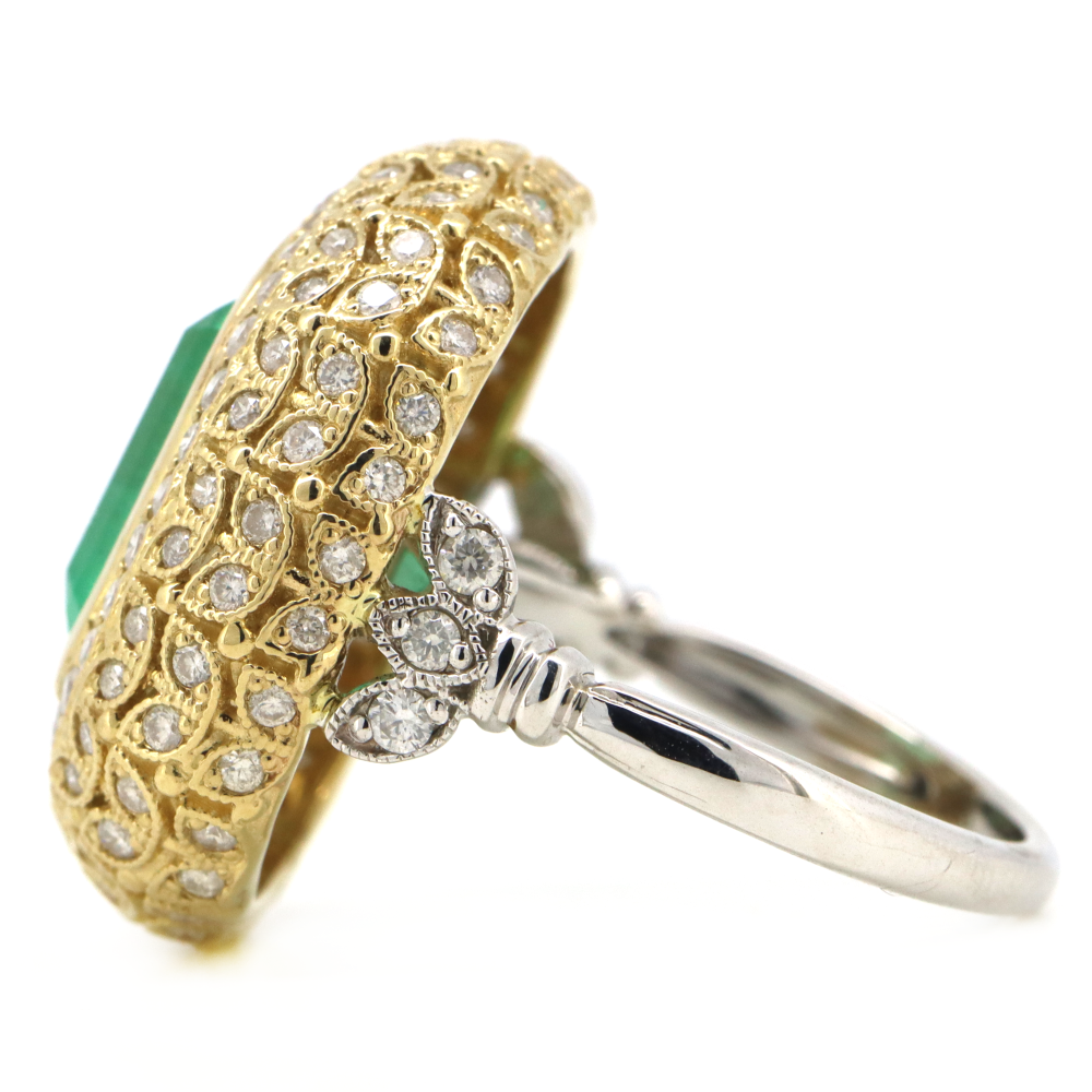 Yellow/White Gold, 4.98ct Colombian Emerald and Diamond, Cluster Ring