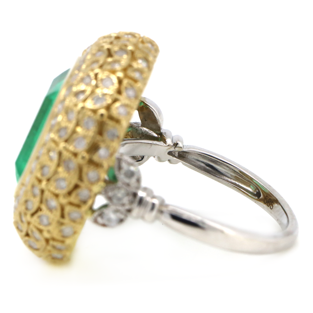Yellow/White Gold, 4.98ct Colombian Emerald and Diamond, Cluster Ring