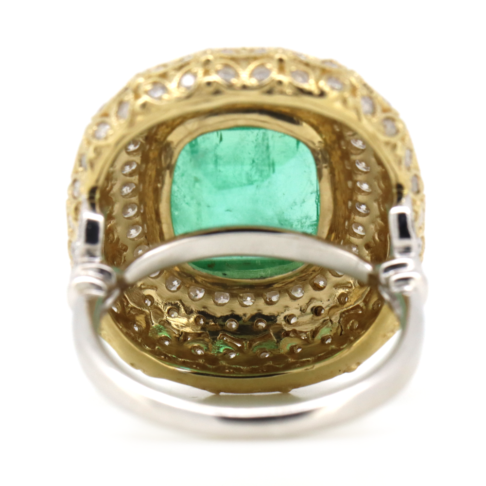 Yellow/White Gold, 4.98ct Colombian Emerald and Diamond, Cluster Ring