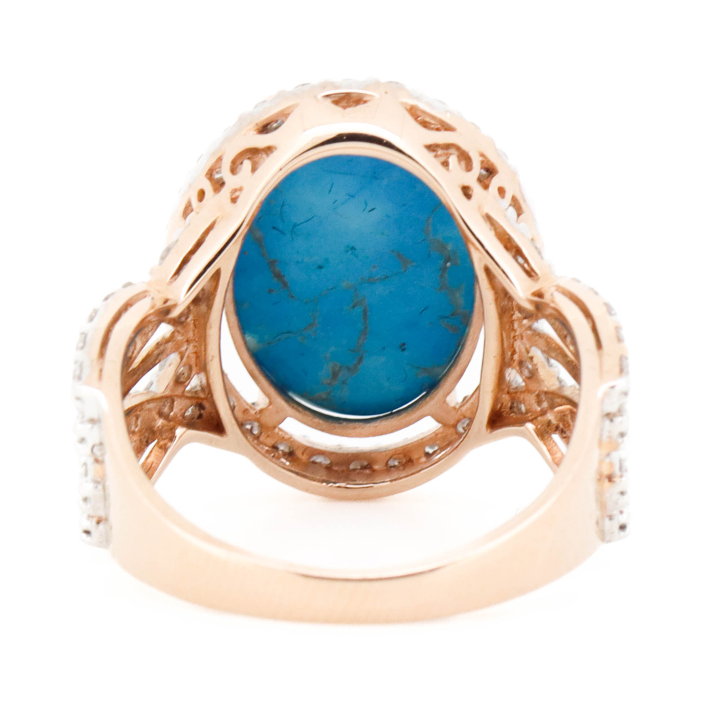 Rose Gold Turquoise & Diamond Halo Ring – Bold Cabochon Elegance