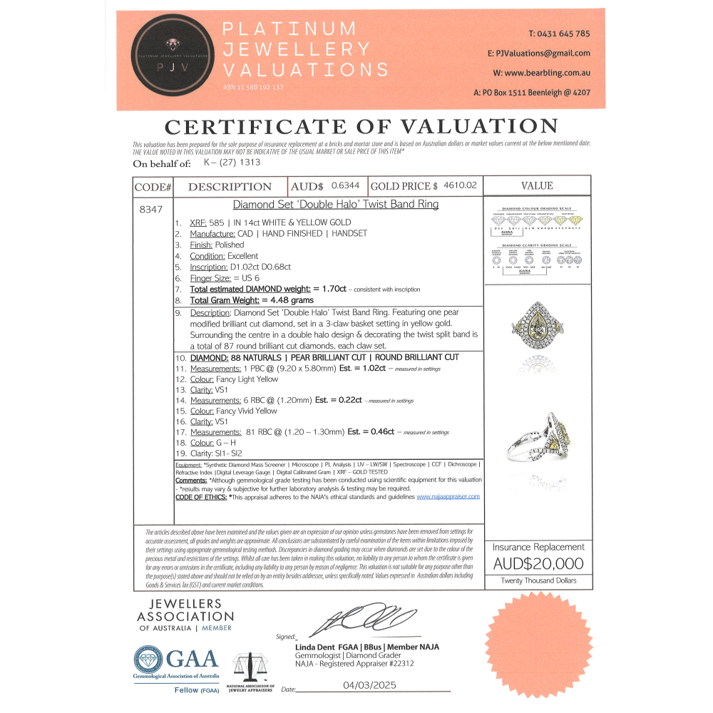 White & Yellow Gold Fancy Yellow Diamond Double Halo Twist Band Ring