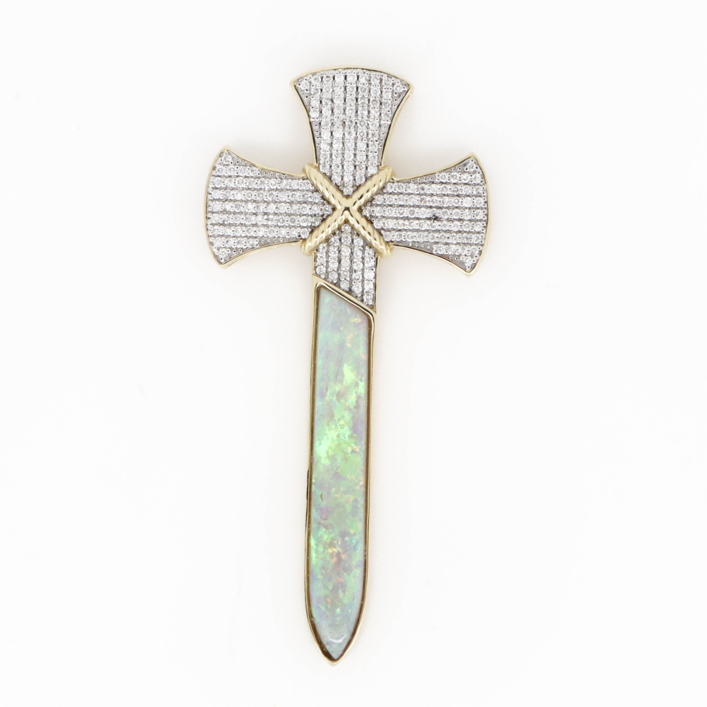 6.77ct Lightning Ridge Opal & Diamond Cross Pendant – Rare Opal Brilliance