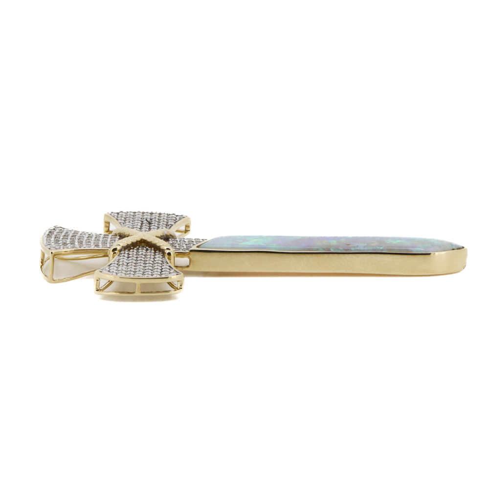 6.77ct Lightning Ridge Opal & Diamond Cross Pendant – Rare Opal Brilliance