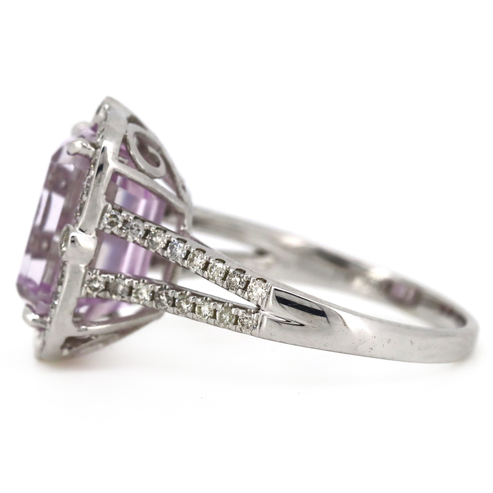 5.00ct White Gold Kunzite and Diamond Halo Split Band Ring