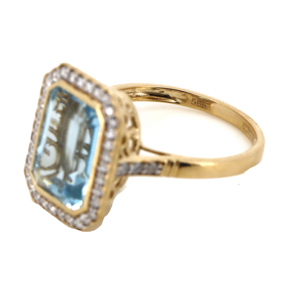 5.24ct Emerald cut Aquamarine & Diamond Halo Ring