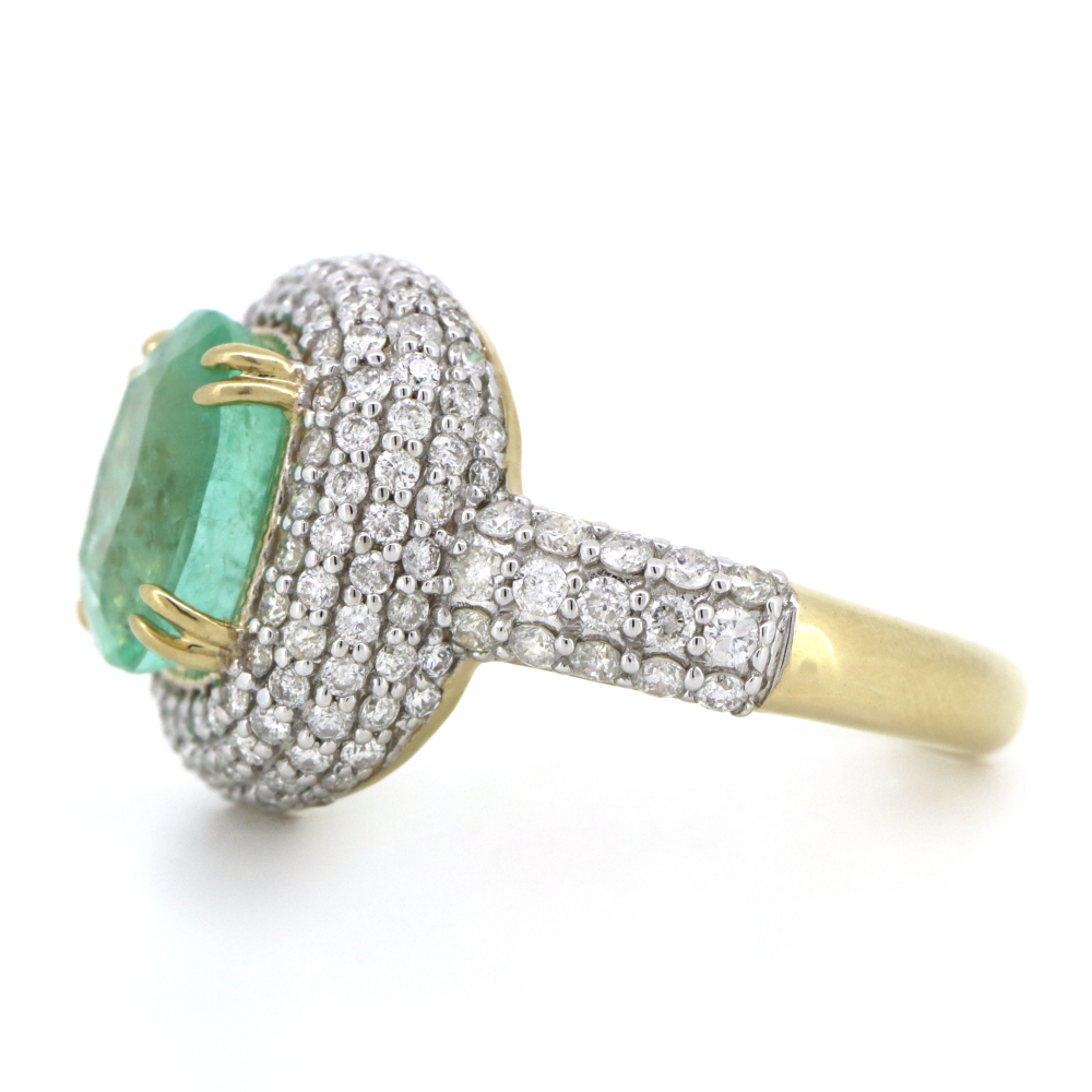 Yellow Gold, 3.52ct Colombian Emerald and Diamond, Cluster Ring