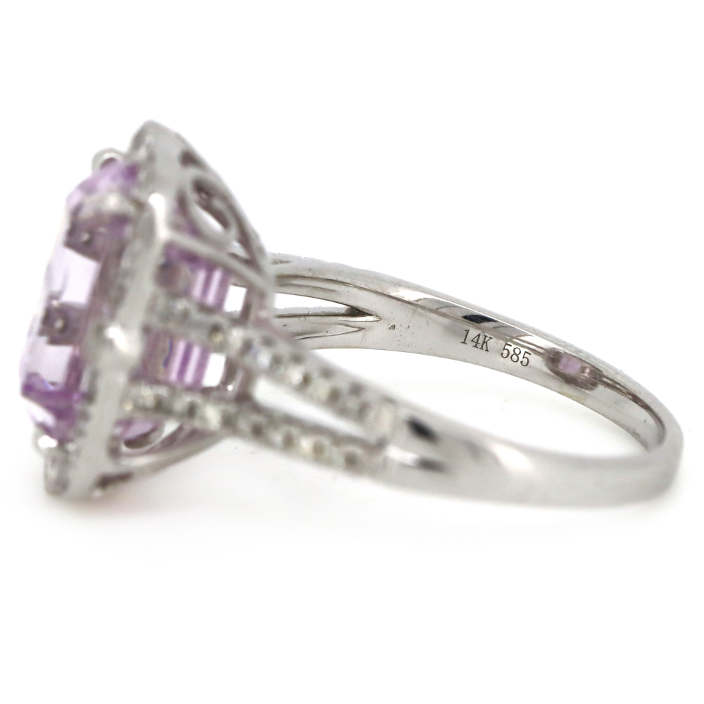 5.00ct White Gold Kunzite and Diamond Halo Split Band Ring