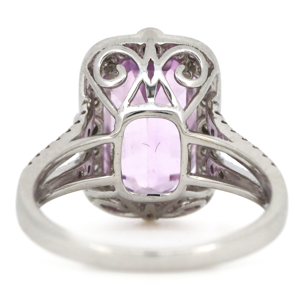 5.00ct White Gold Kunzite and Diamond Halo Split Band Ring