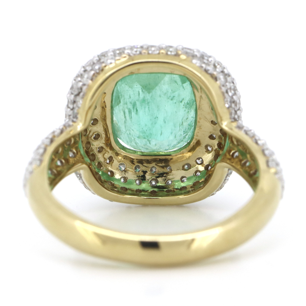 Yellow Gold, 3.52ct Colombian Emerald and Diamond, Cluster Ring