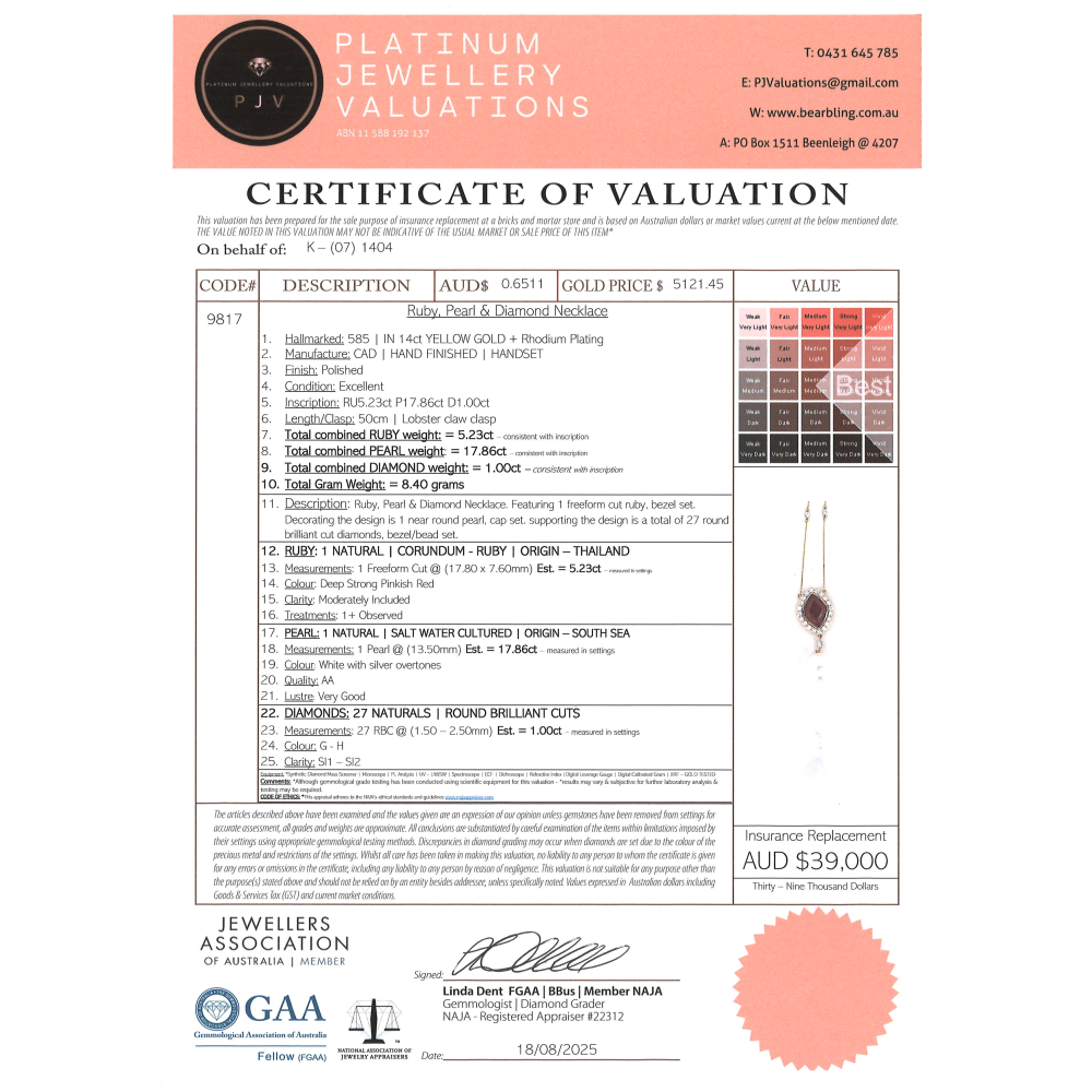 Yellow Gold South Sea Pearl, Ruby & Diamond Necklace