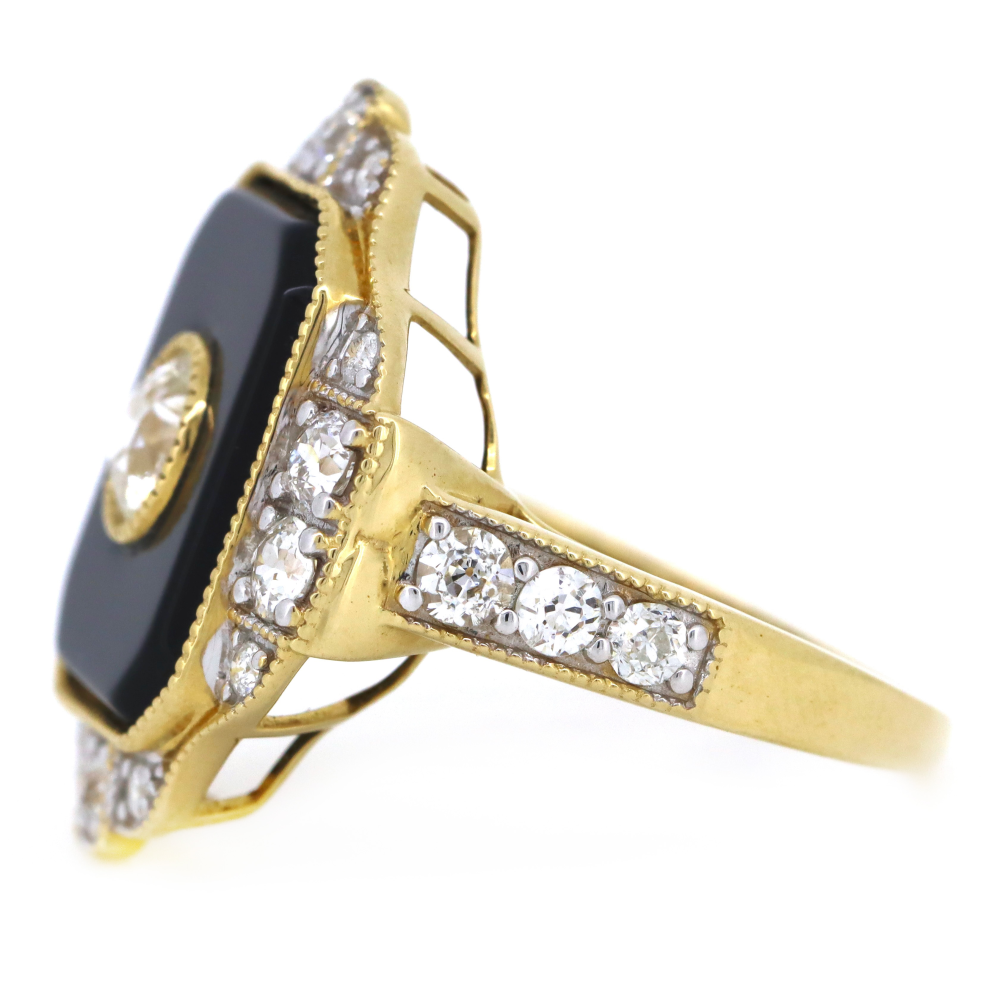 Yellow Gold Onyx and Diamond Art Deco Inspired Ring