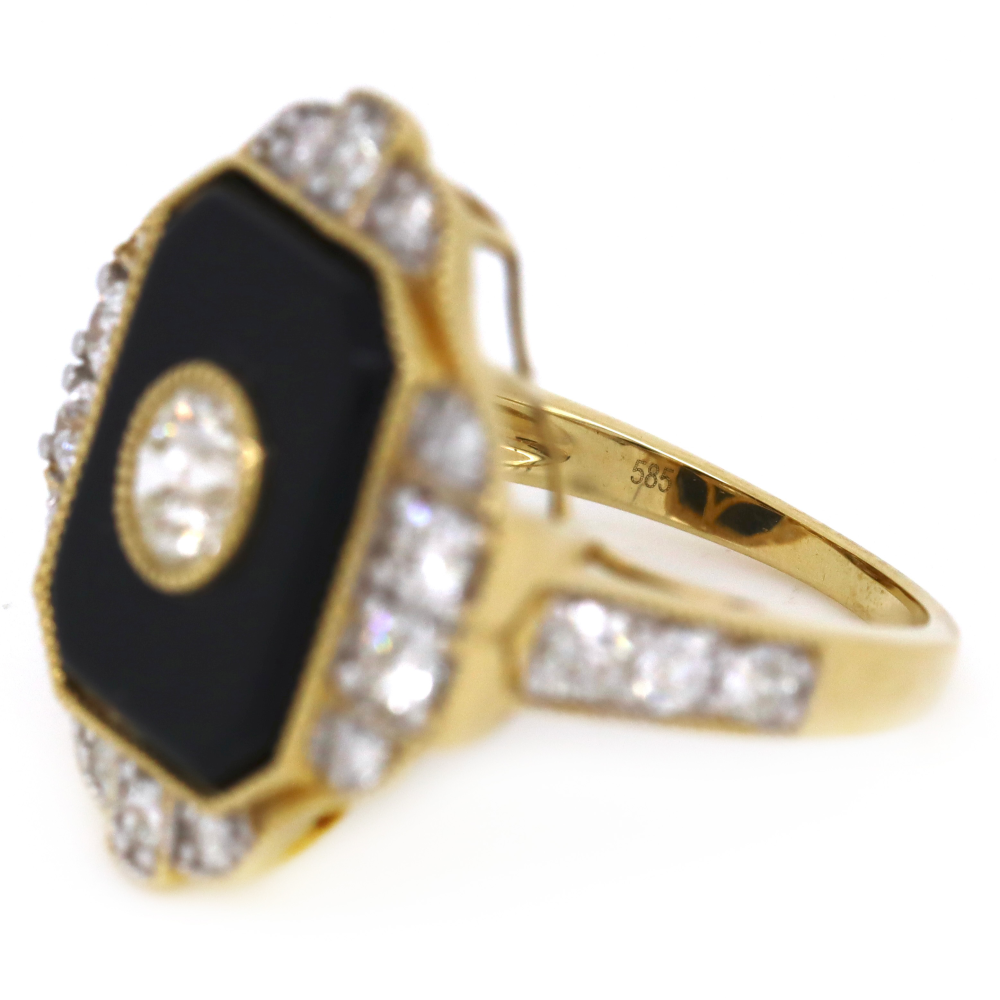 Yellow Gold Onyx and Diamond Art Deco Inspired Ring