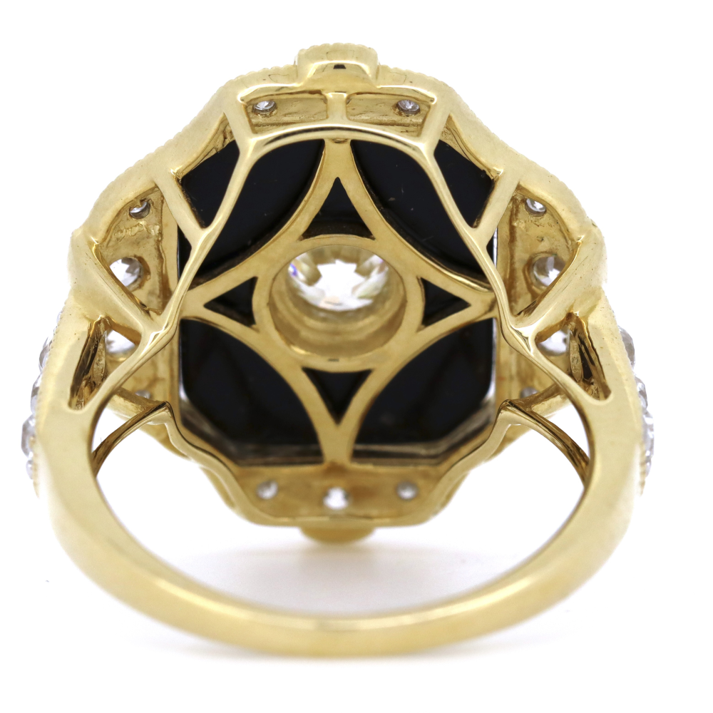 Yellow Gold Onyx and Diamond Art Deco Inspired Ring