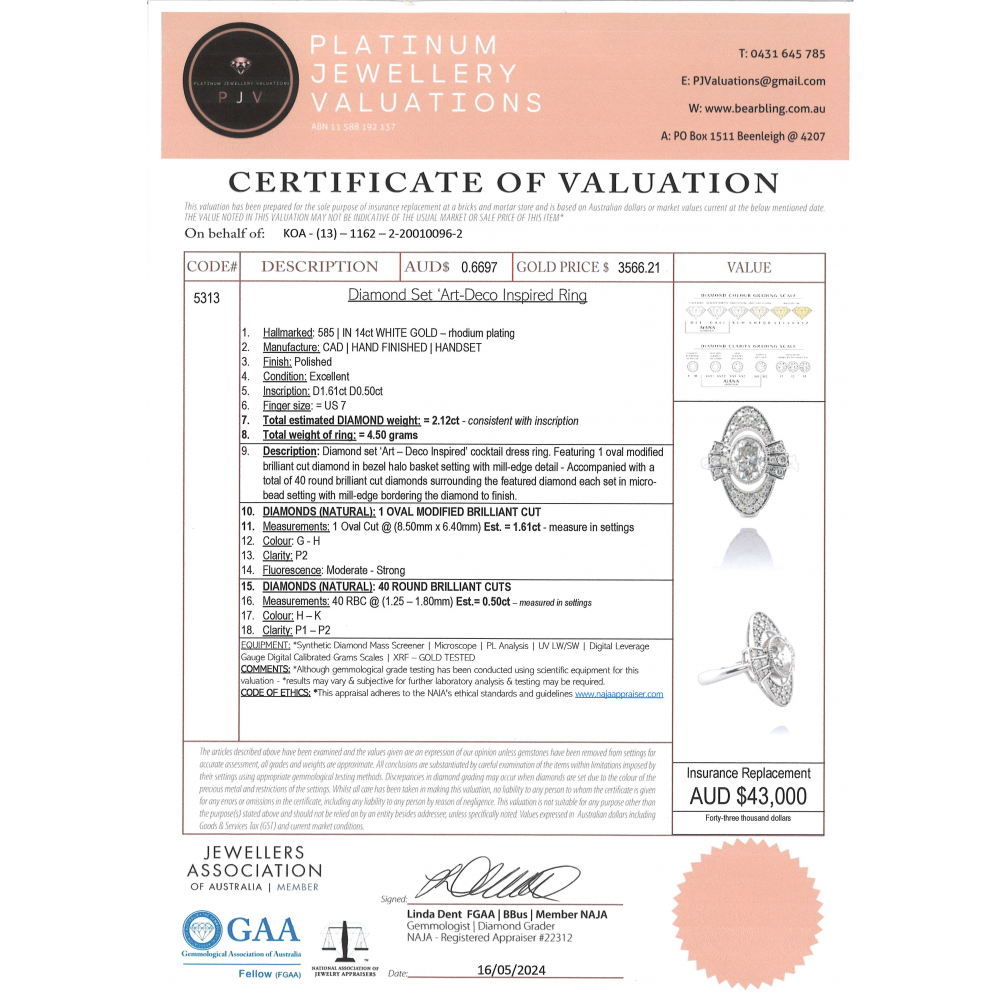 White Gold Diamond Art Deco Inspired Ring