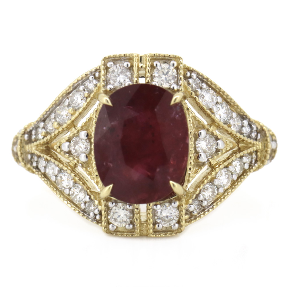 1.78ct Yellow Gold Ruby and Diamond Art Deco Inspired Ring