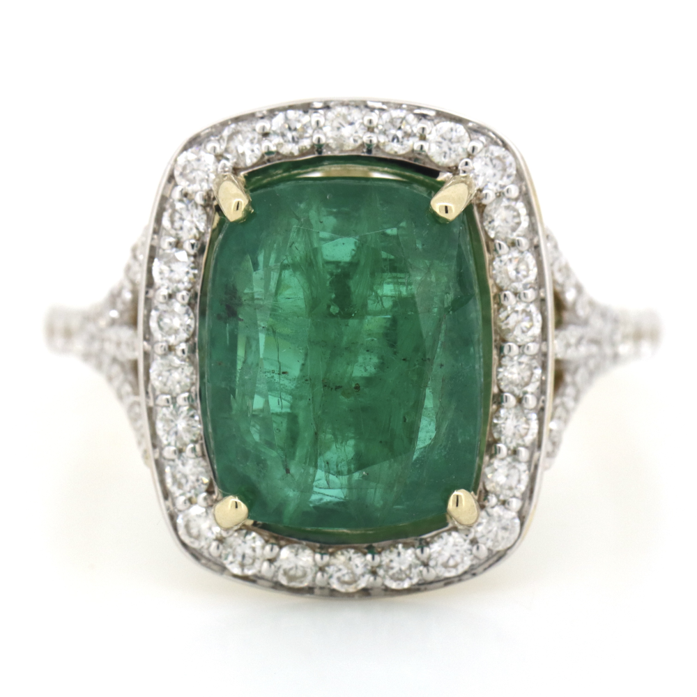 Yellow Gold, 6.17ct Emerald and Diamond, Statement Ring