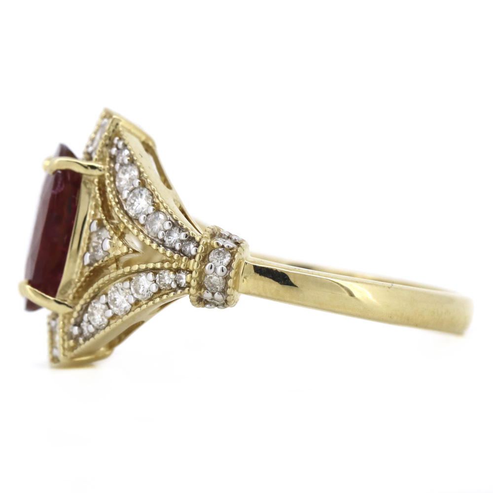 1.78ct Yellow Gold Ruby and Diamond Art Deco Inspired Ring