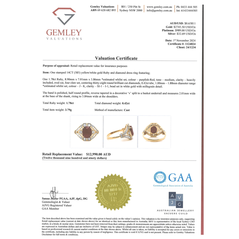 1.78ct Yellow Gold Ruby and Diamond Art Deco Inspired Ring