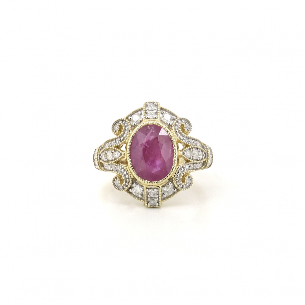 3.82ct Oval Ruby and Diamond Antique Style Ring