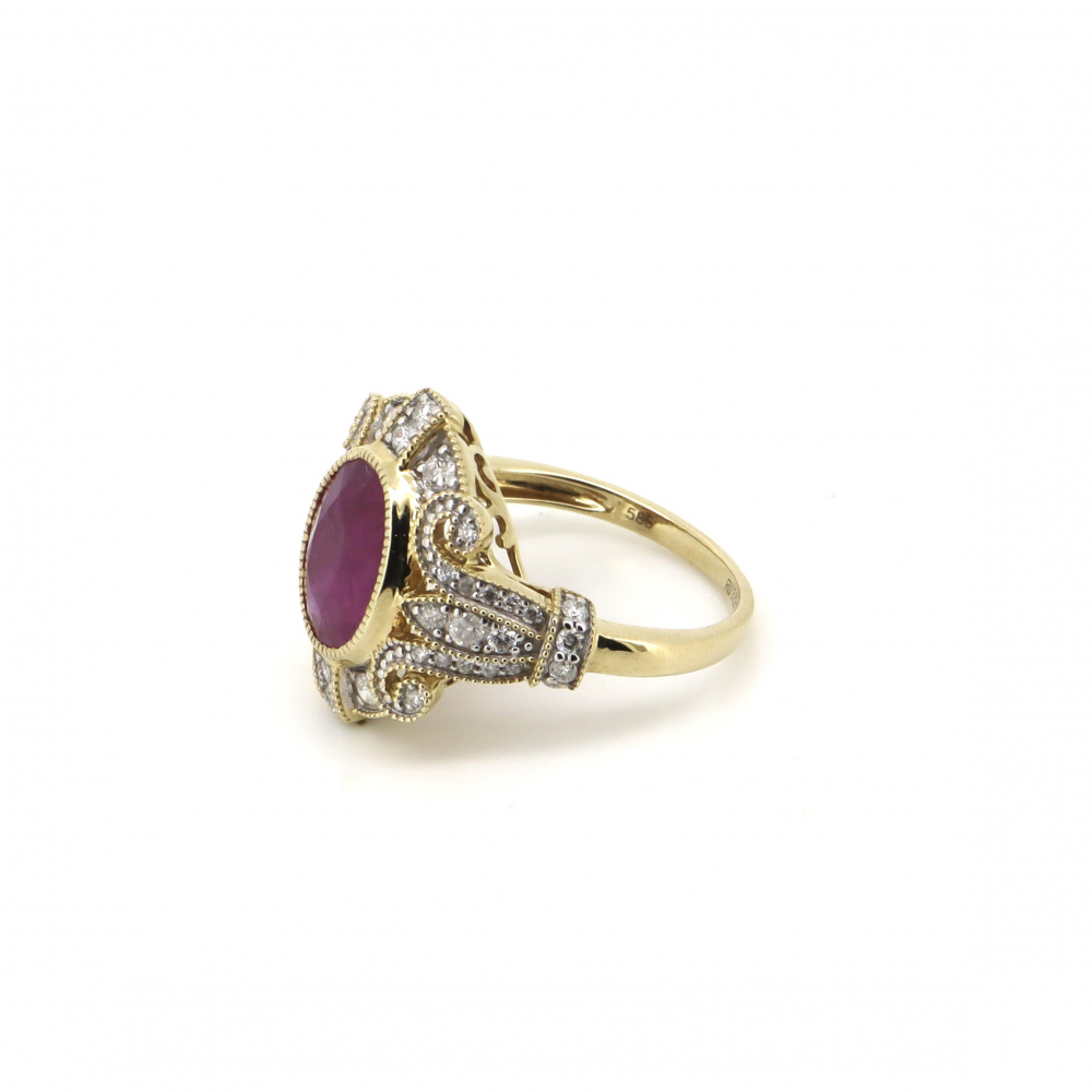 3.82ct Oval Ruby and Diamond Antique Style Ring