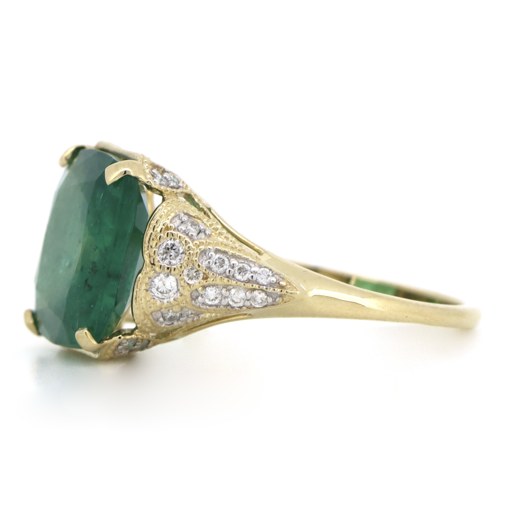 4.87ct Yellow Gold, Emerald and Diamond, Cocktail Ring