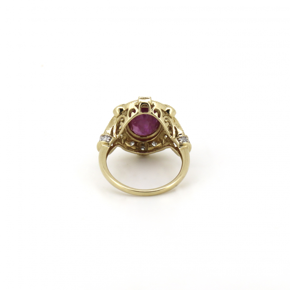 3.82ct Oval Ruby and Diamond Antique Style Ring