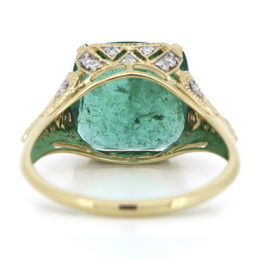 4.87ct Yellow Gold, Emerald and Diamond, Cocktail Ring