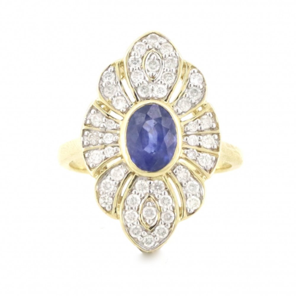 1.06ct Blue Ceylon Sapphire & Diamond Antique Style Ring