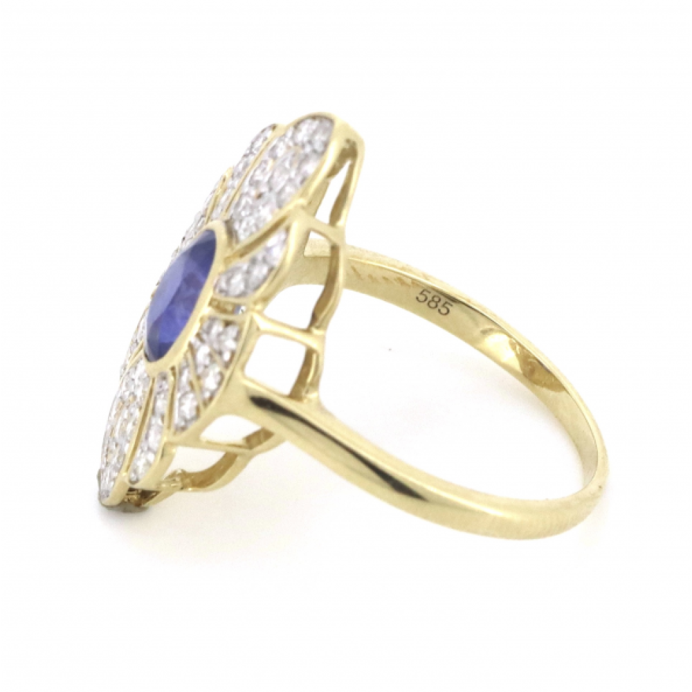 1.06ct Blue Ceylon Sapphire & Diamond Antique Style Ring