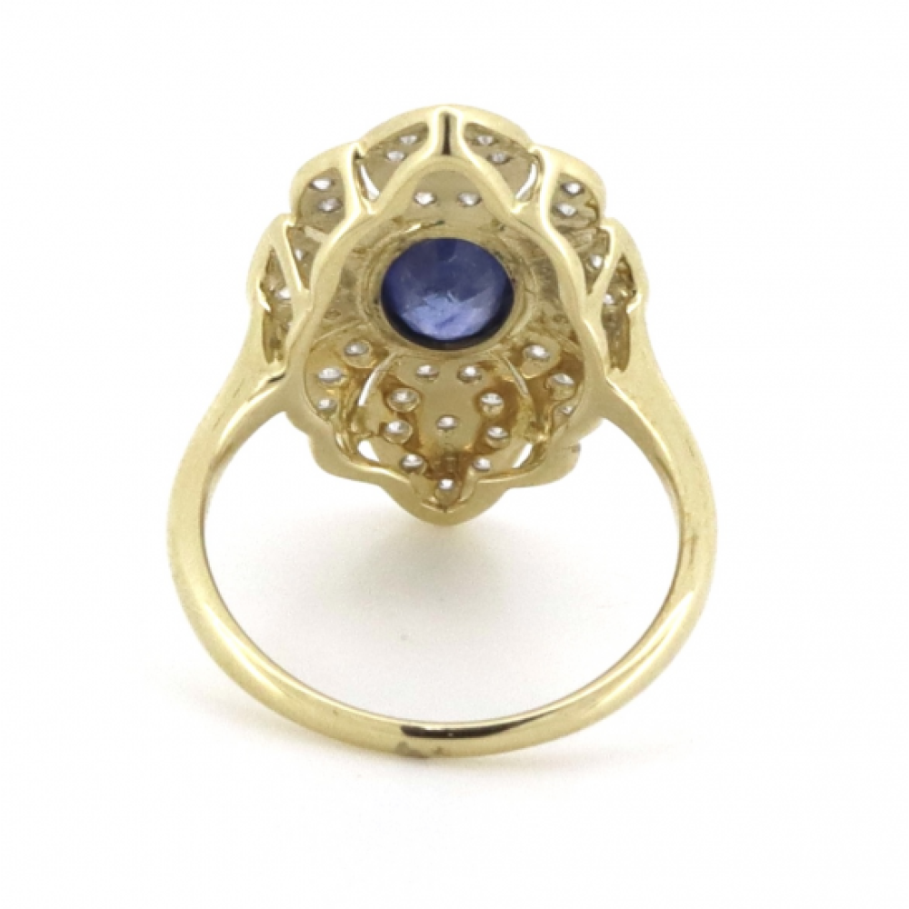 1.06ct Blue Ceylon Sapphire & Diamond Antique Style Ring