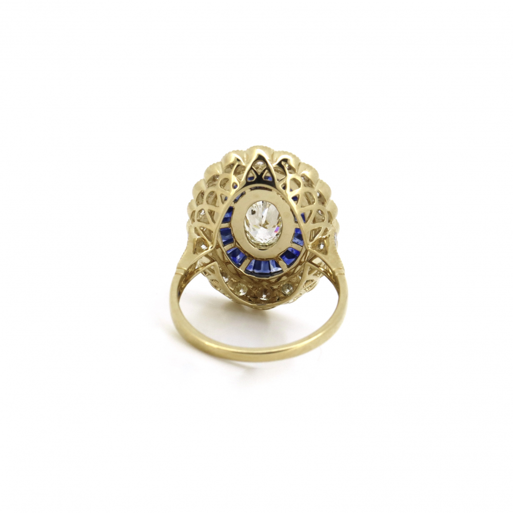 1.01ct Blue Sapphire and Diamond Art Deco Inspired Ring