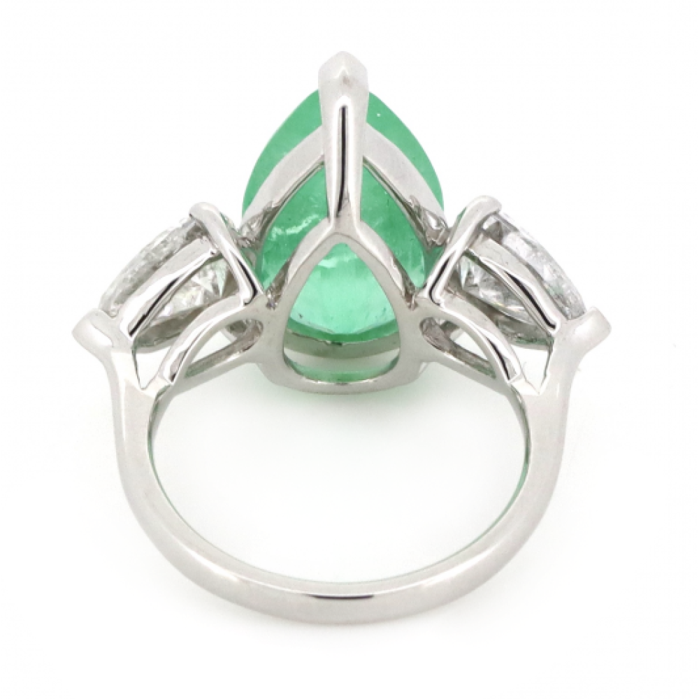 White Gold, 5.45ct Colombian Emerald and Diamond, Trilogy Ring