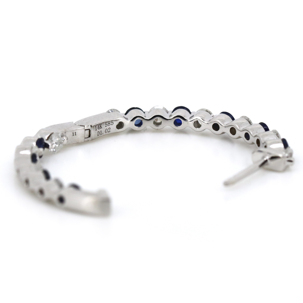 White Gold Blue Sapphire and Diamond Hoop Earrings