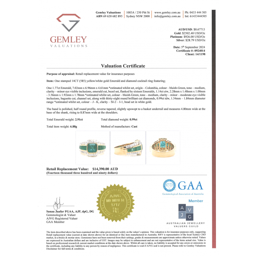 1.77ct Colombian Emerald & Diamond Cocktail Ring