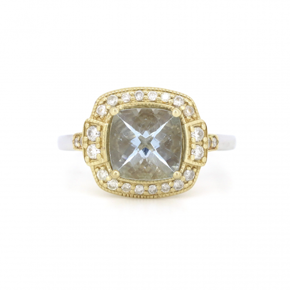 1.64ct Aquamarine and Diamond Vintage Inspired Halo Ring