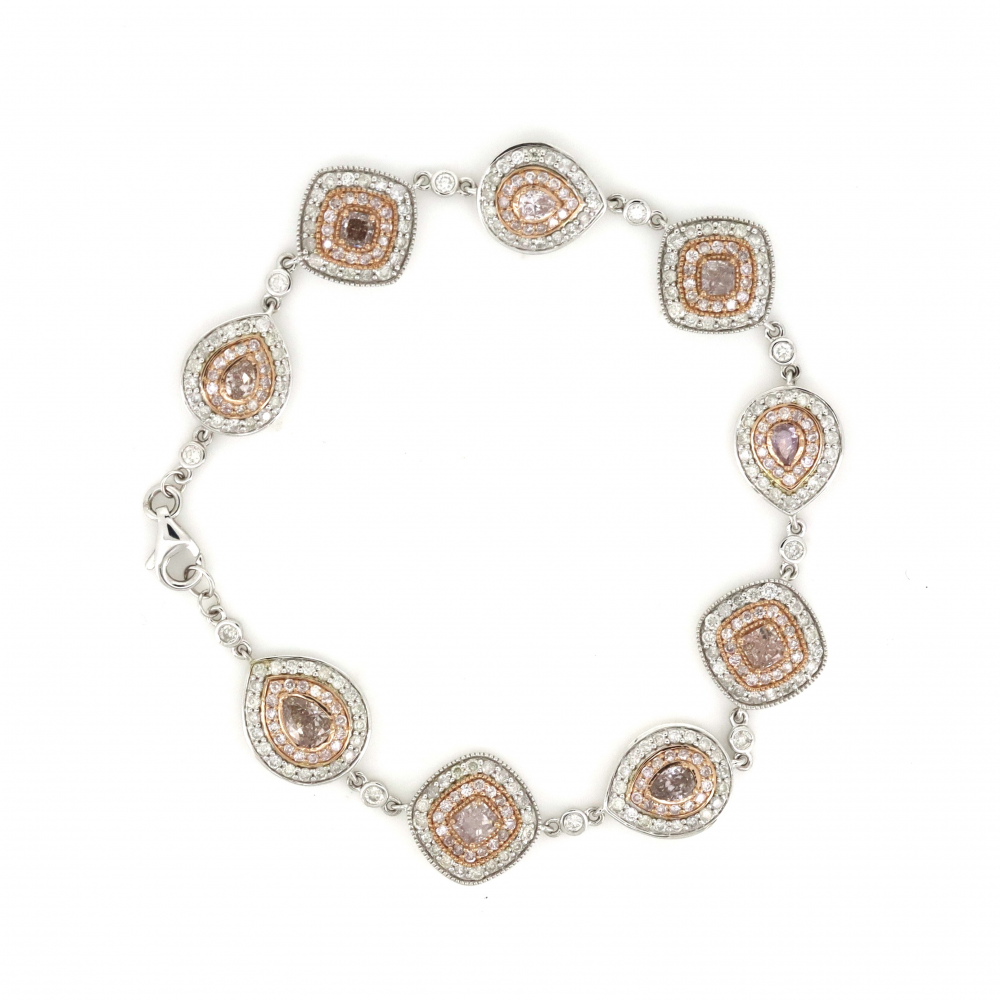 White & Rose Gold Pink Diamond Halo Statement Bracelet