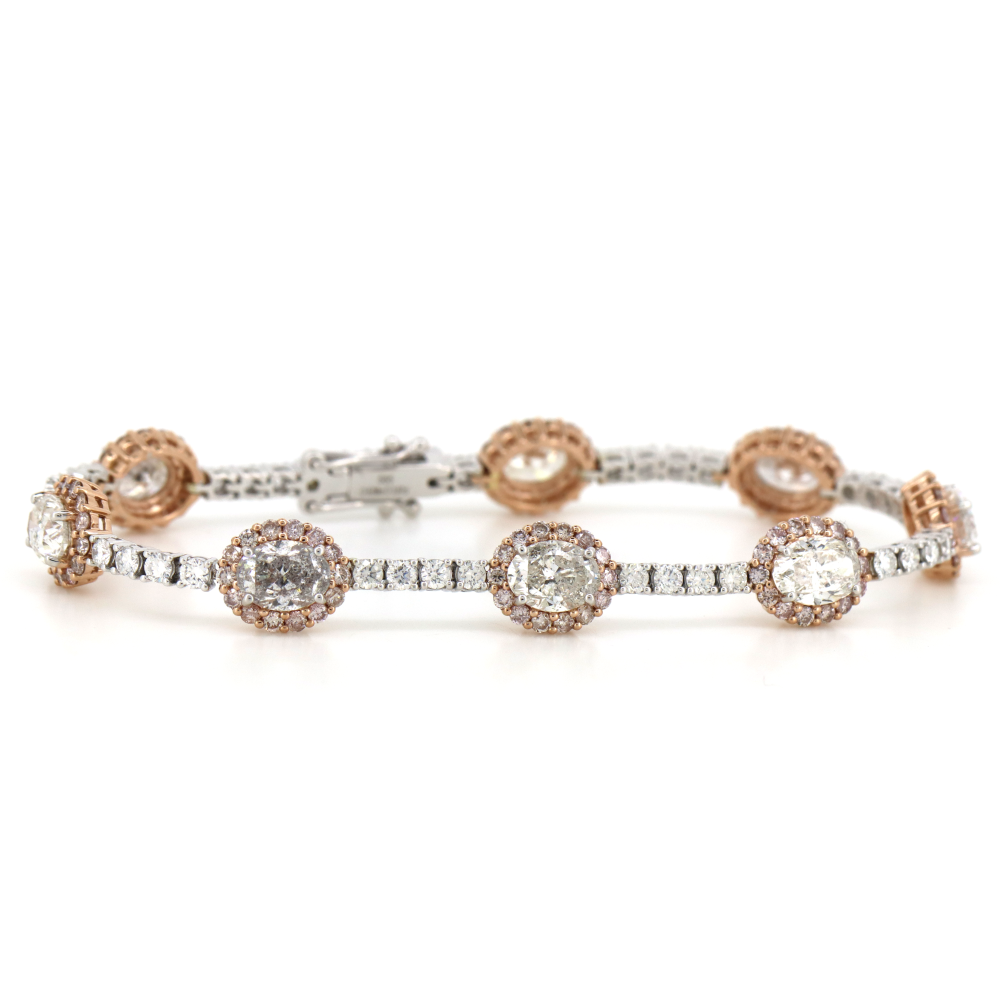 White & Rose Gold Diamond and Pink Diamond Line Bracelet