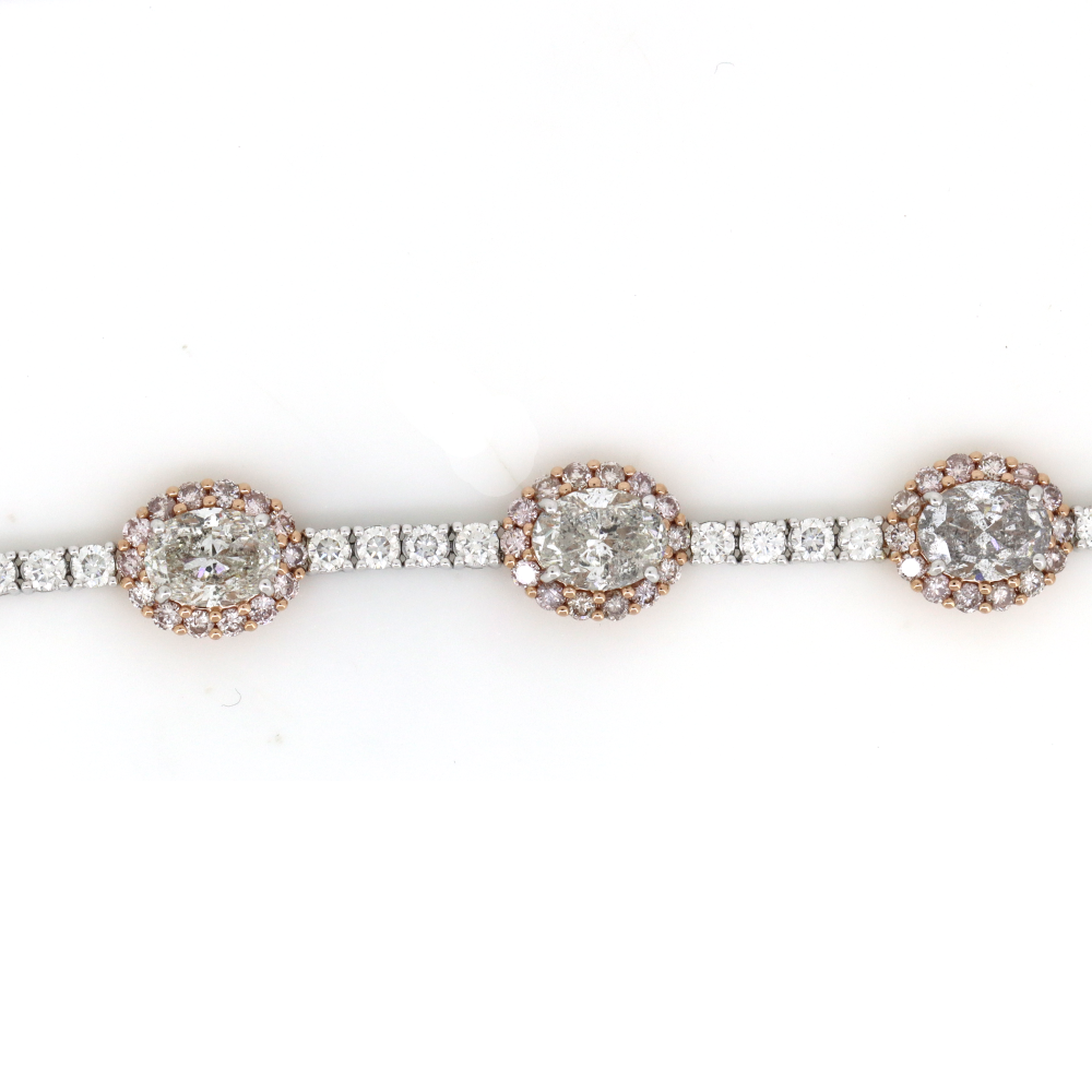 White & Rose Gold Diamond and Pink Diamond Line Bracelet