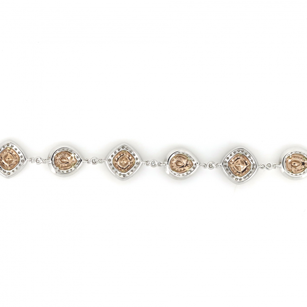 White & Rose Gold Pink Diamond Halo Statement Bracelet