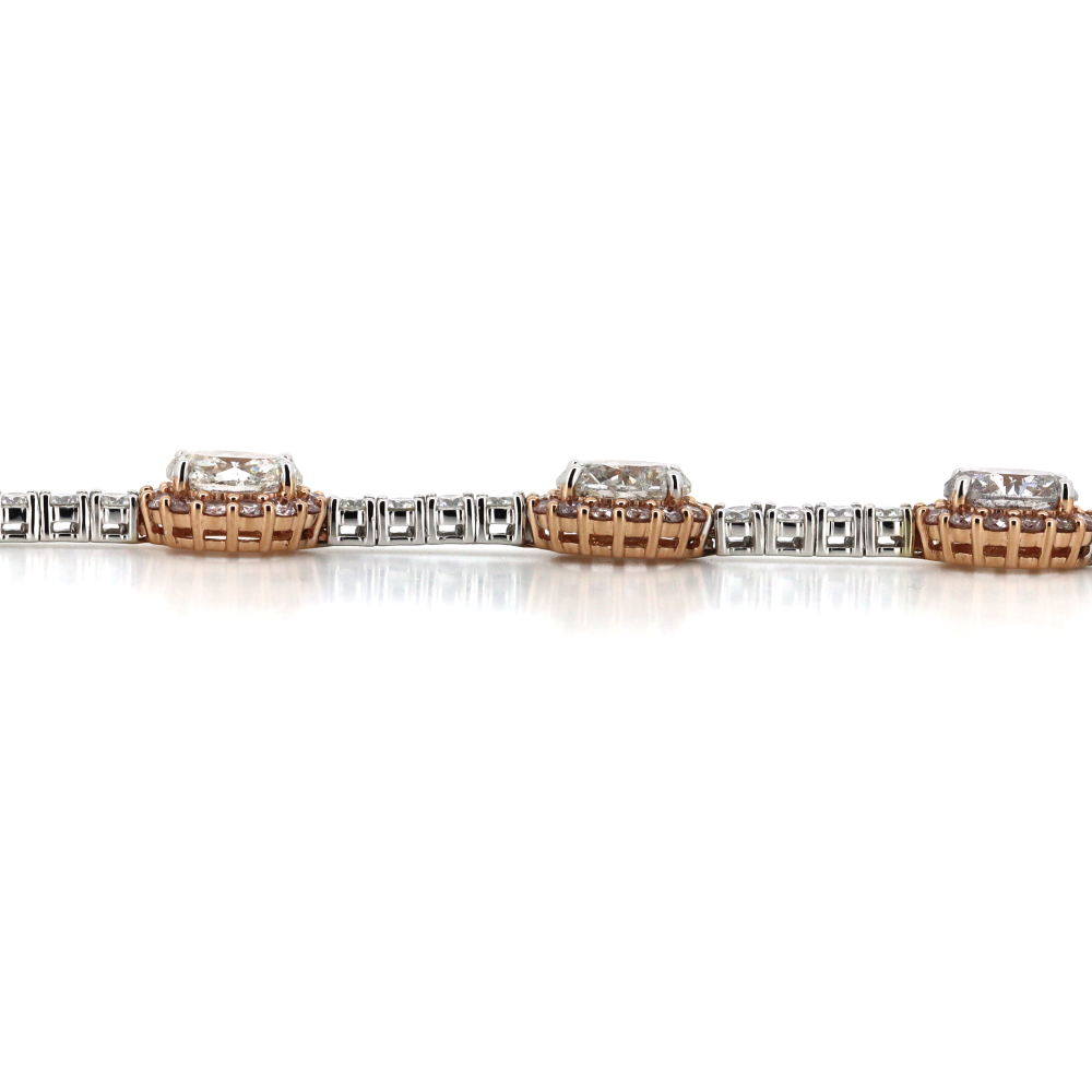 White & Rose Gold Diamond and Pink Diamond Line Bracelet