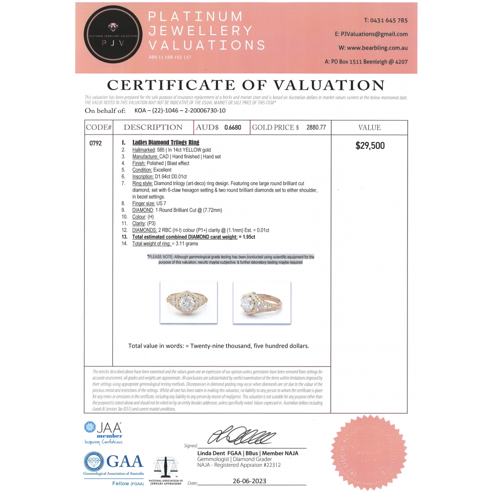 1.94ct Yellow Gold and Diamond Art Deco Style Ring