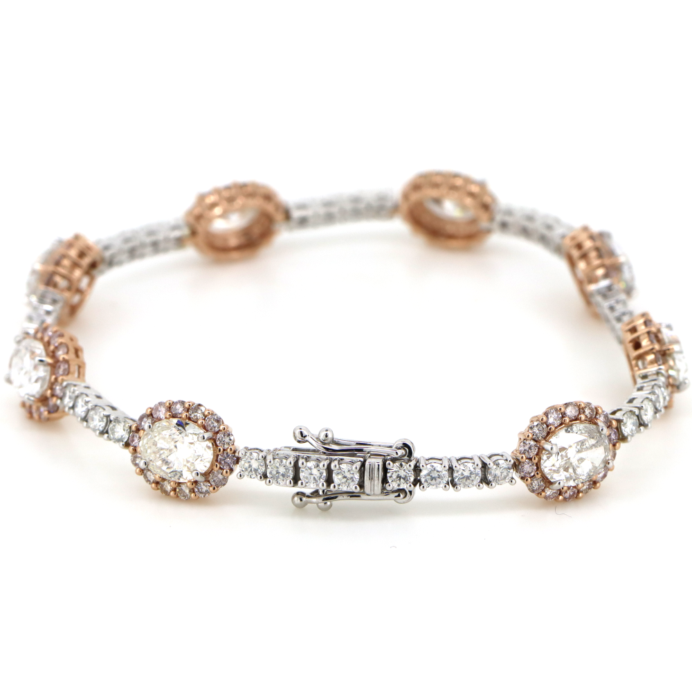 White & Rose Gold Diamond and Pink Diamond Line Bracelet